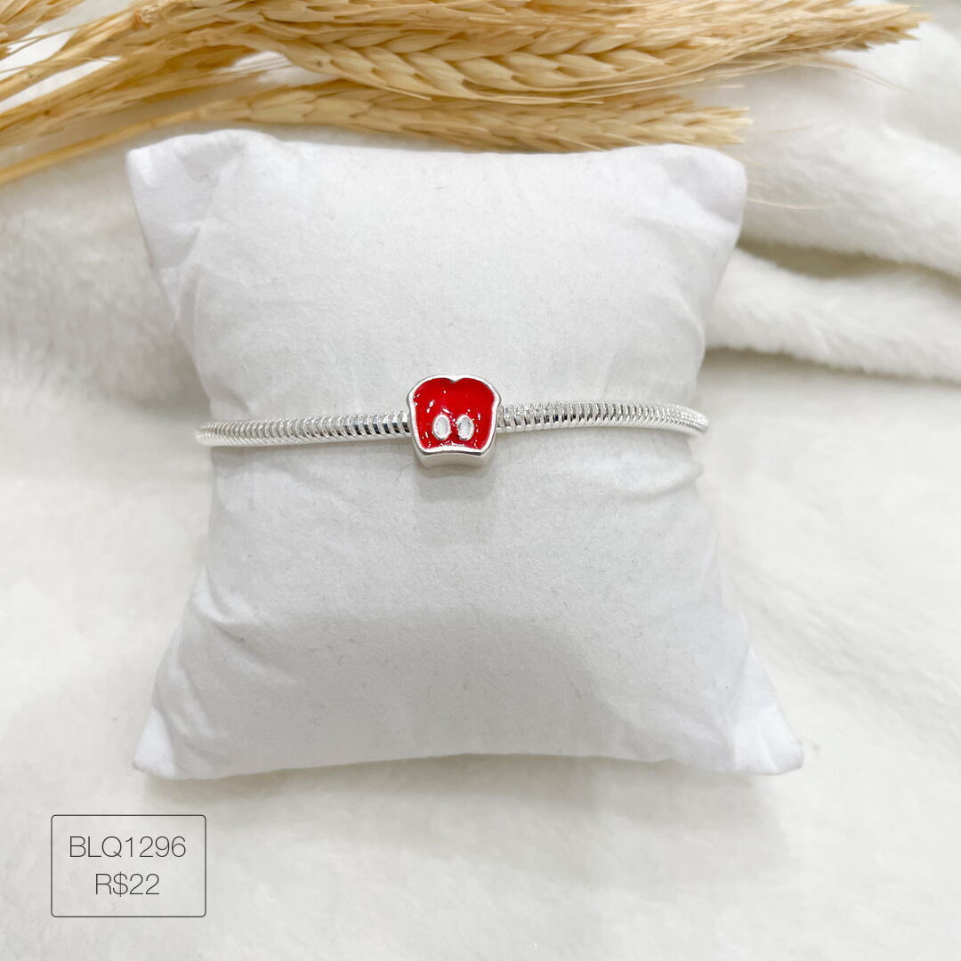 Berloque Calça do Mickey Vermelha Passador Esmaltado Prateado